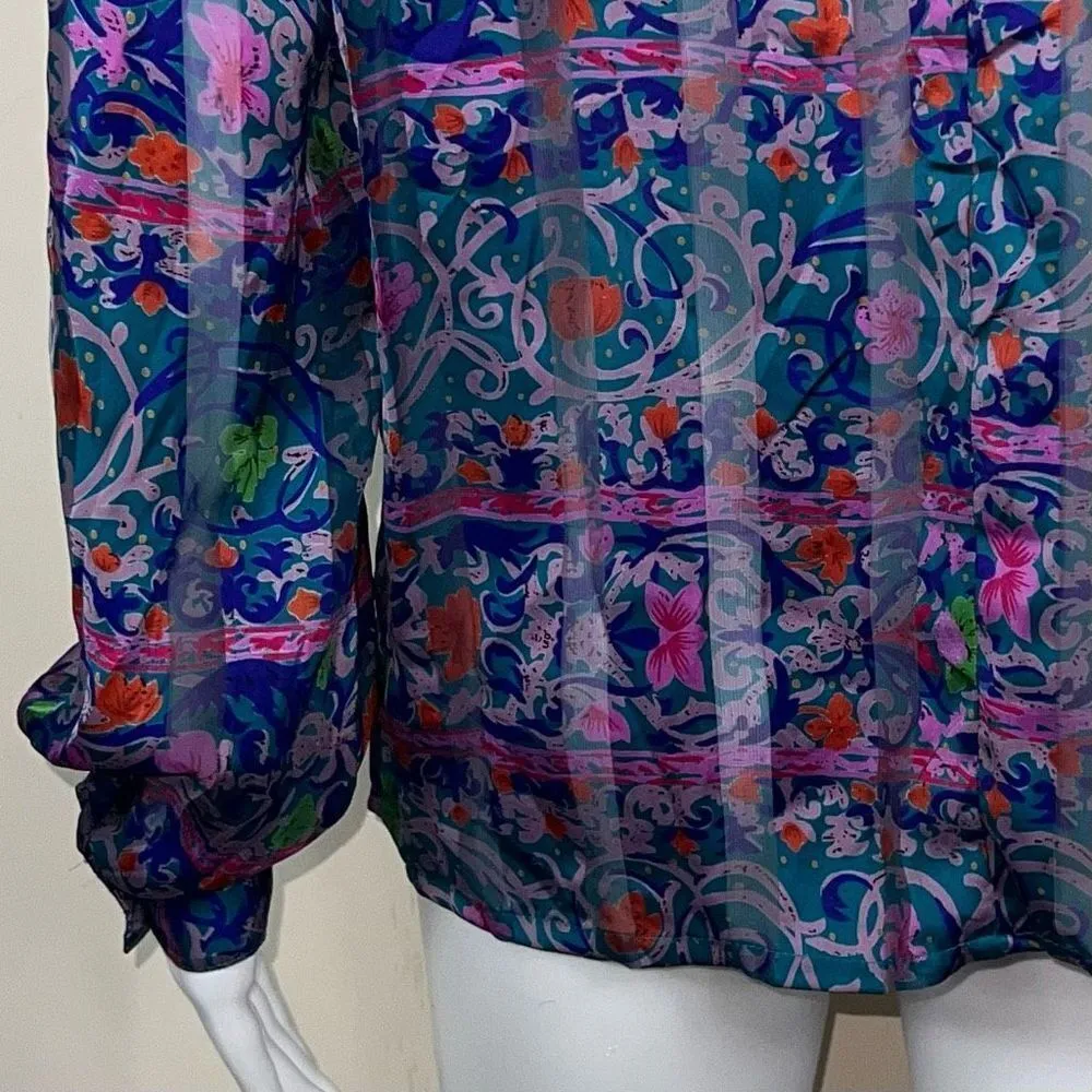 Nicola Vintage Batik Print Button Back Pleated Front Blouse Size 10 - Image 12