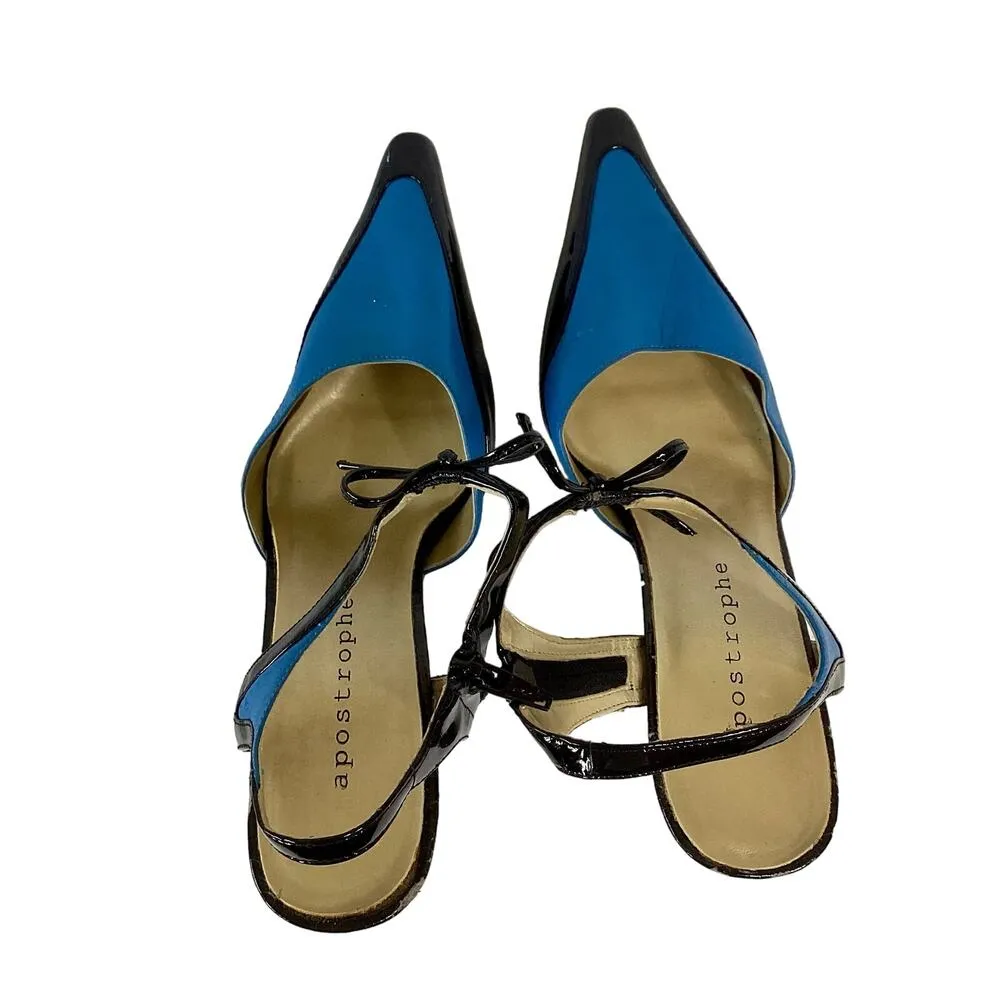 Apostrophe Blue and Black Leather Pumps - Image 5