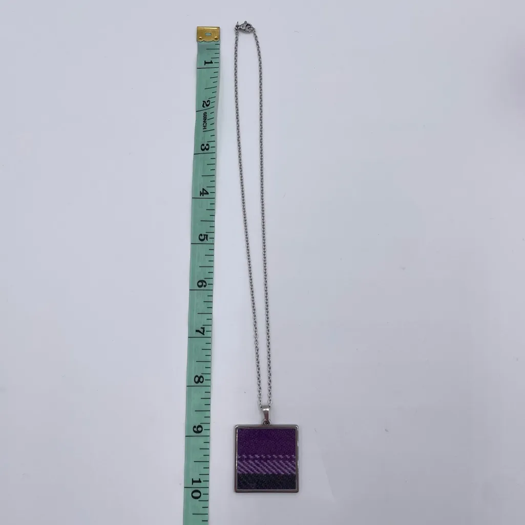 Gracie J Scottish Tartan Plaid Square Pendant Necklace Purple Made in Scotland - Image 6