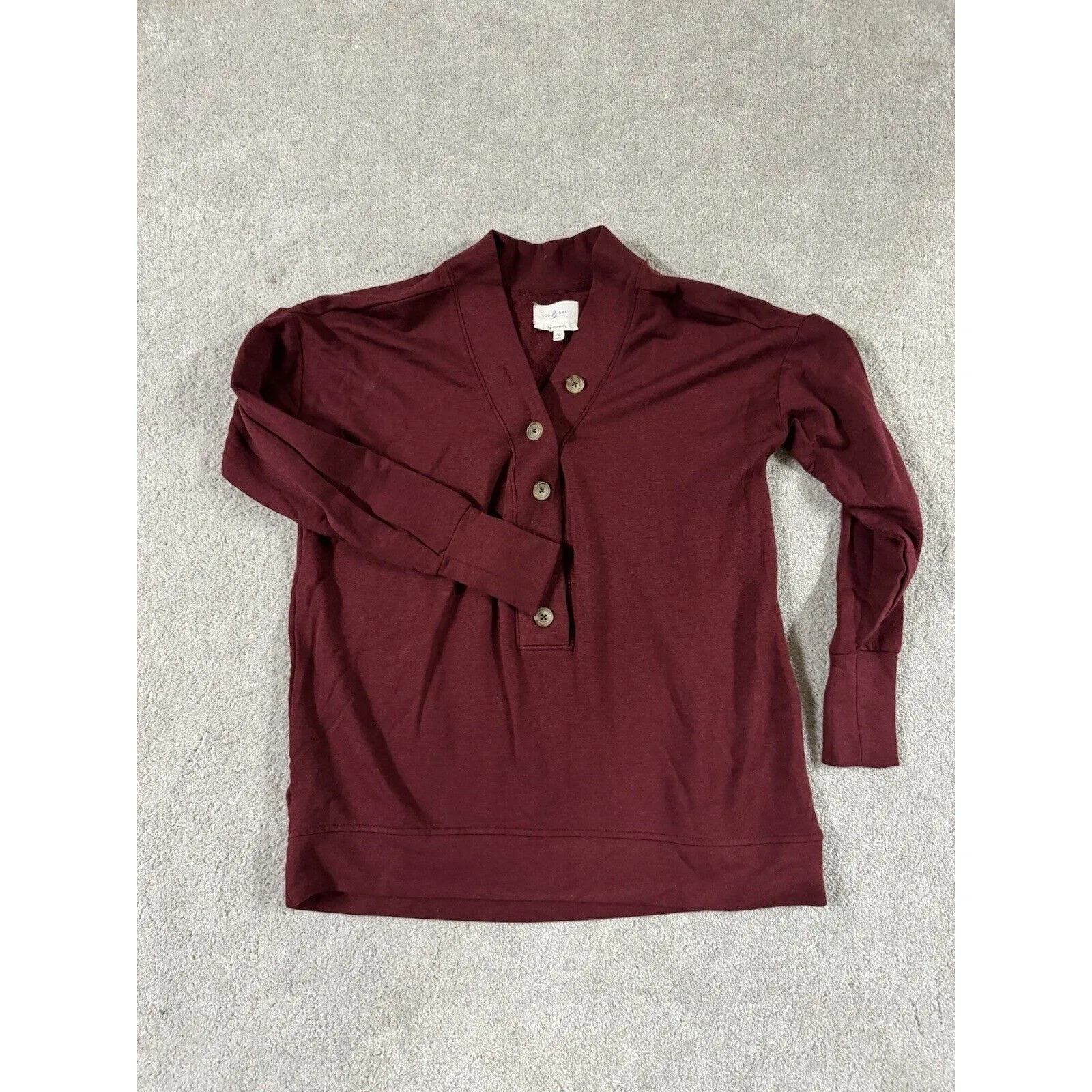 Lou And Grey Women's‎ Size XXS Signaturesoft Henley Long Sleeve Maroon Sweater - Image 4