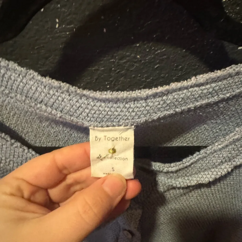 By Together  Light Blue Button-Up Cropped Sweatshirt Size Small - Image 2