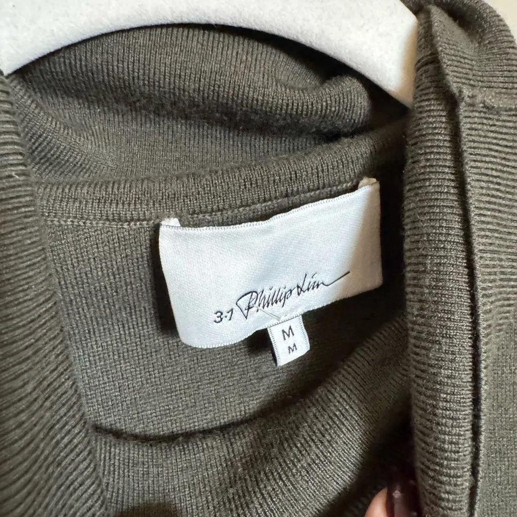 3.1 Philip Lim Khaki Military Rib Mock Neck Pullover Sweater Sleeveless Sz M - Image 5