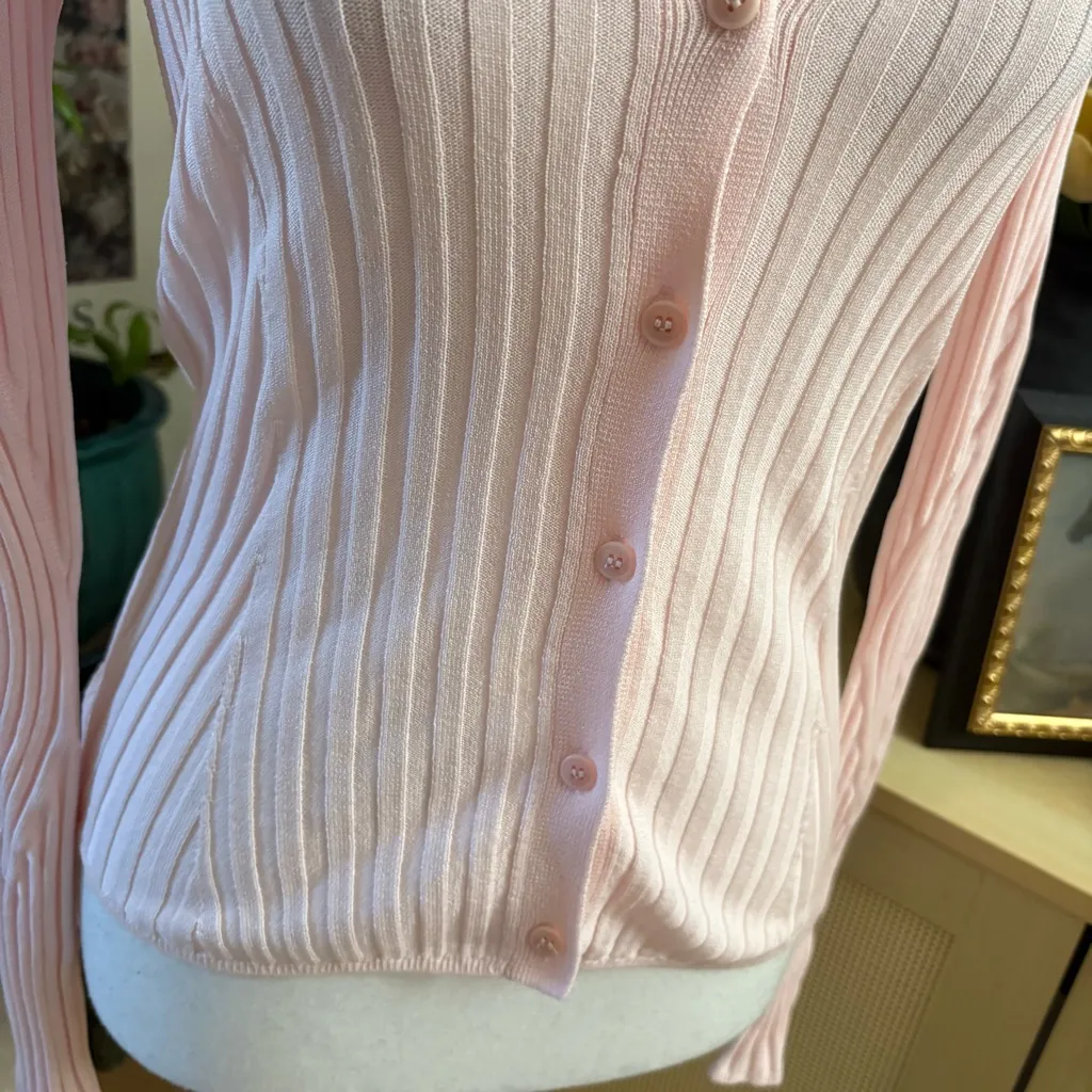 TED BAKER Ilanga V Neck Ribbed Cardigan In Light Pink‎ Size Small - Image 3
