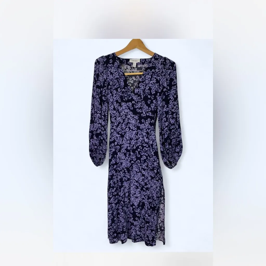 & Other Stories Women’s Size 4 Blue V-Neck Midi Dress Long Sleeve Side Slit - Image 2