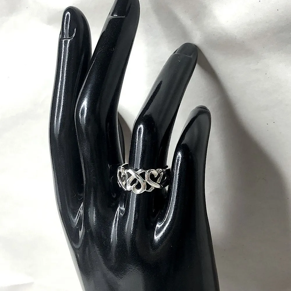 TIFFANY & CO Peretti 925 Sterling Silver Triple Heart Ring Blue Box Dust Bag - Image 5