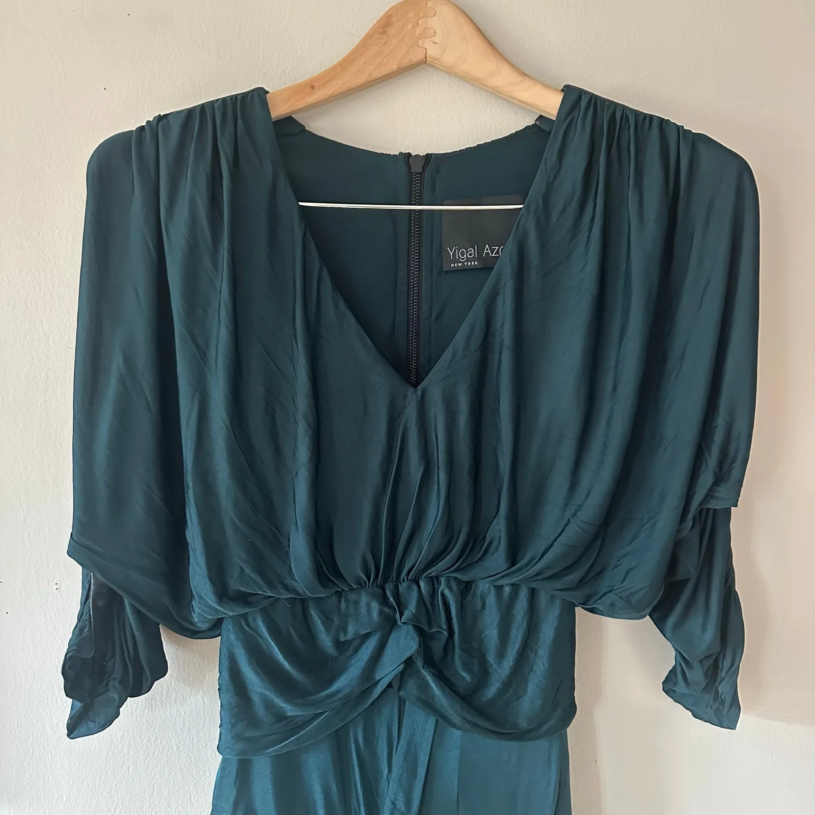Yigal Azrouel Jade Green Bat Wing Ruched Dress Size 0 - Image 10