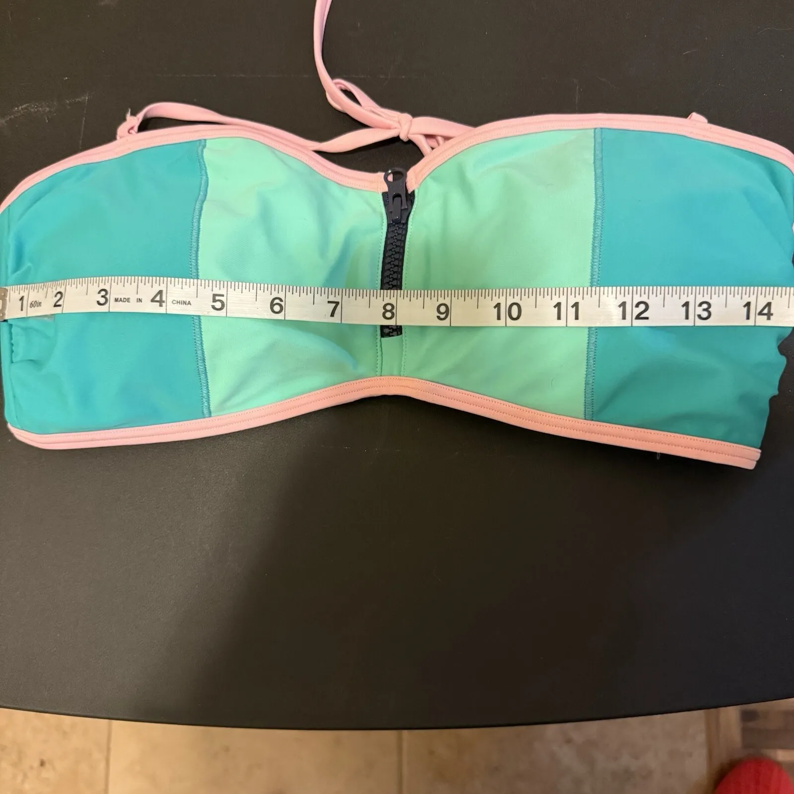 Aerie Teal Blue & Mint‎ Green Zip Front Swim Bikini Top Bra Size XL - Image 3