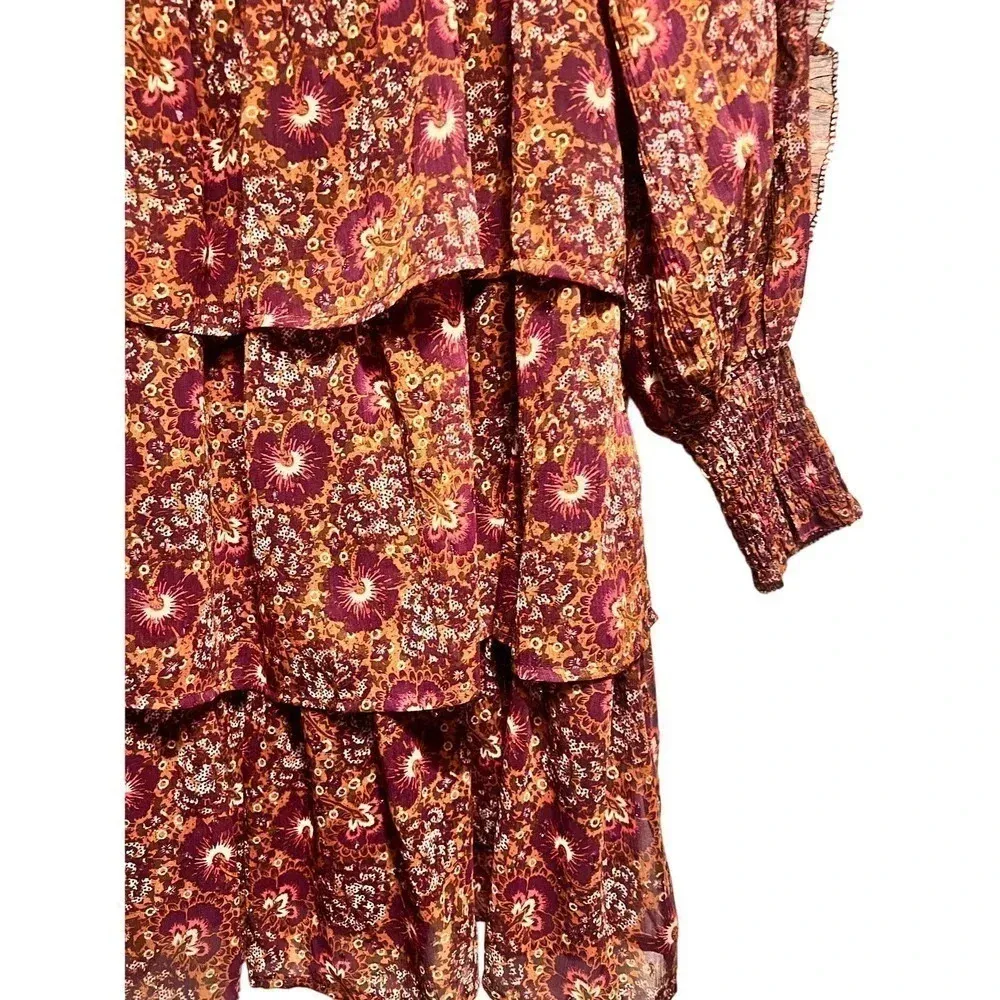 House of Harlow 1960 Mini floral w/gold accent ruffle dress Purple Size 2 - Image 3