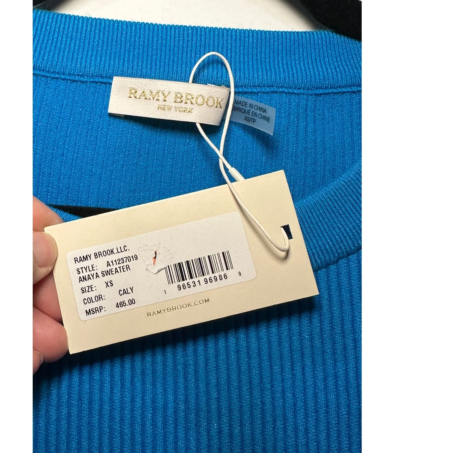 Ramy Brook Anaya Long Sleeve Ribbed Sweater Calypso Blue Size XS NWT Classy - Image 7