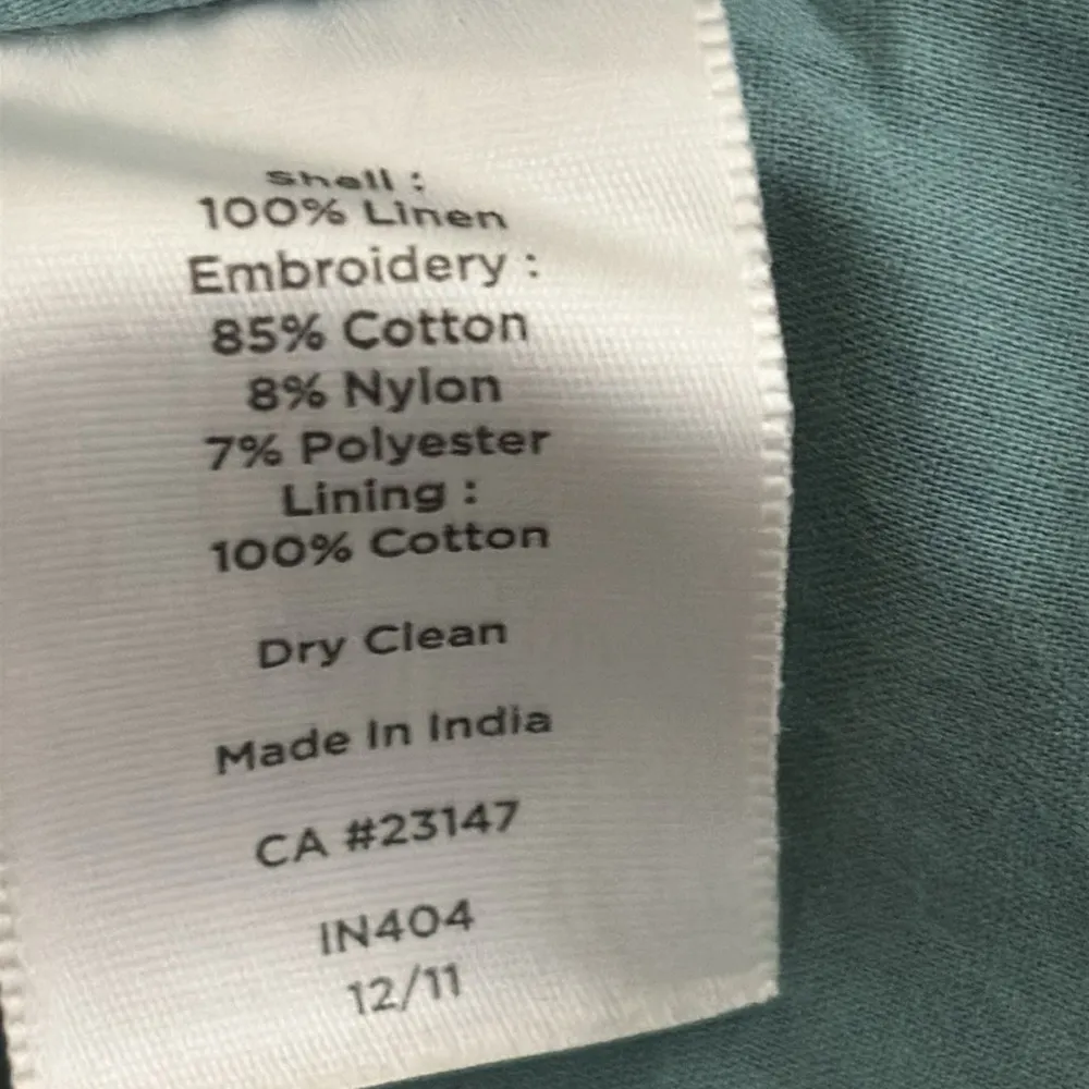 Talbots Floral Embroidered Pleated Skirt 100% Linen Teal Lined Cottagecore Sz 14 - Image 9