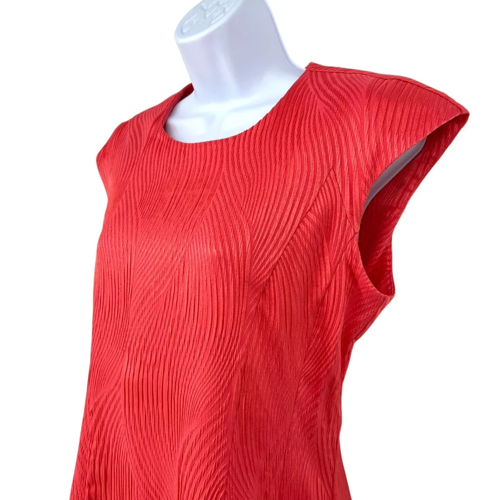 Natori Vintage Textured Cap Sleeve Salmon Pink Sheath Dress Size 4 - Image 4