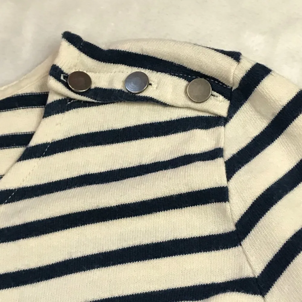 Madewell Shift Dress Women's Small Cream Navy Stripe 100% Cotton Tee 3/4 Sleeves - Image 4