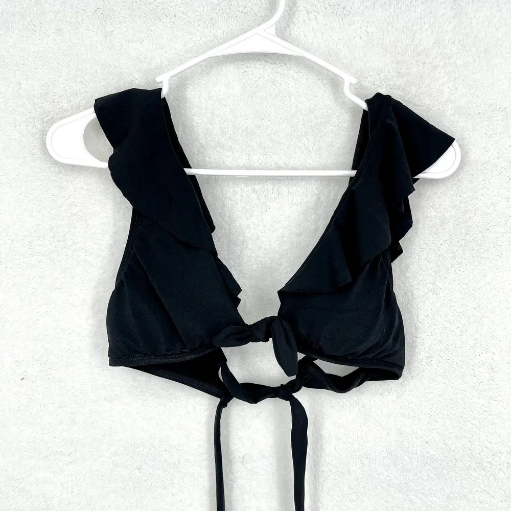 Robin Piccone Women's Ava Ruffle Self-Tie Black Summer Bikini Top Size Large - Image 3