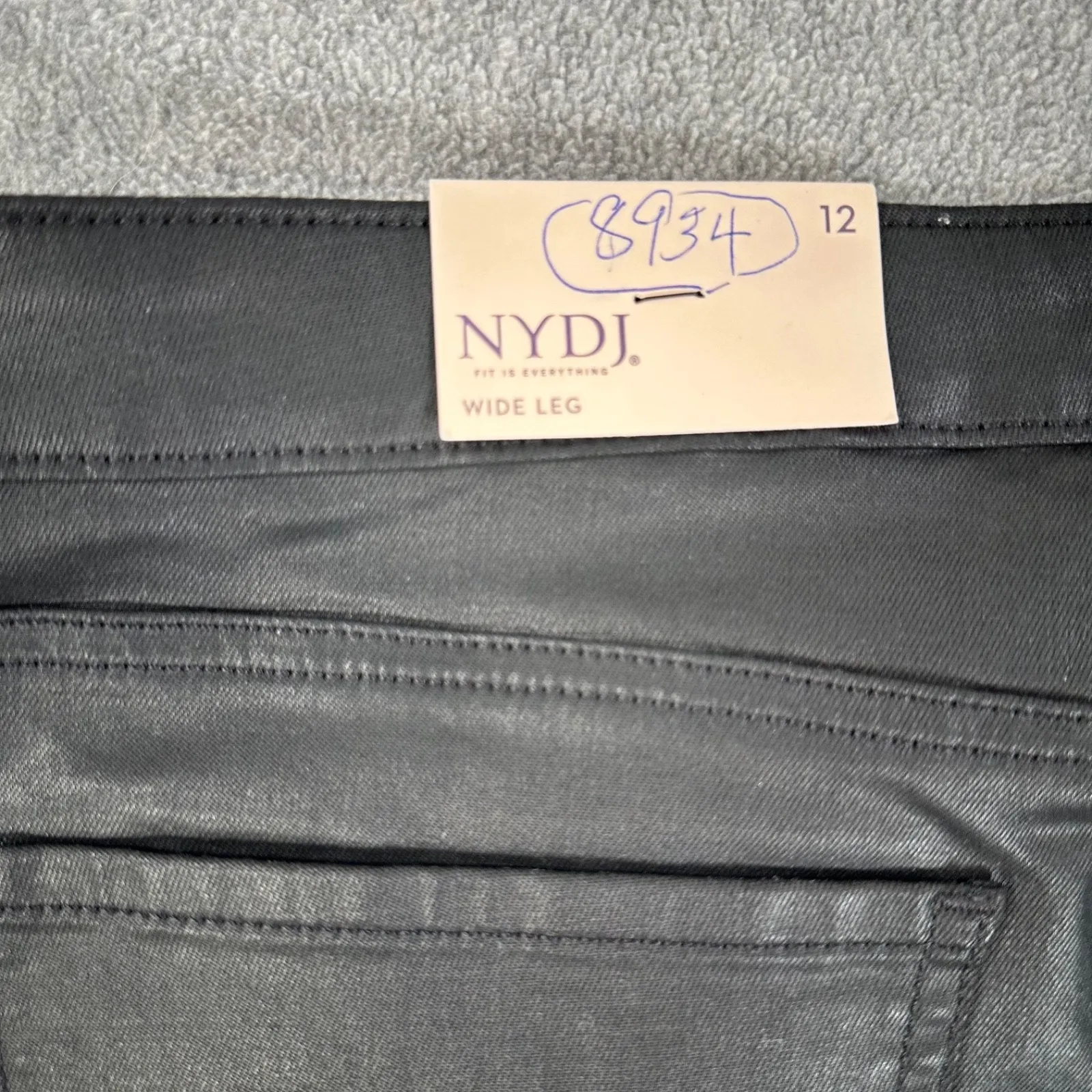 NYDJ Teresa Wide Leg Black Coated Jeans Women's 12 Inseam 28" Lift Tuck New - Image 10
