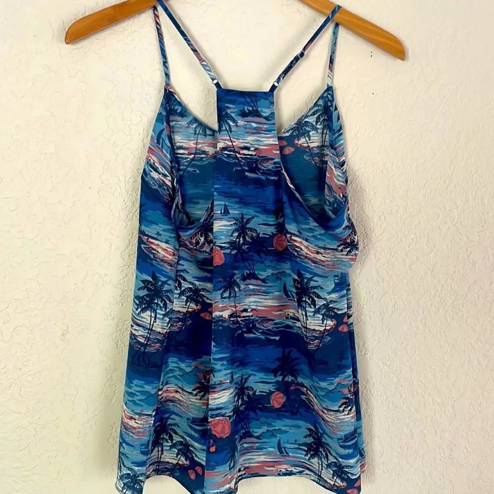 J. Crew Blue Palm Tree Halter Silky Tank Top Camisole Tropical Vacation Babydoll - Image 5