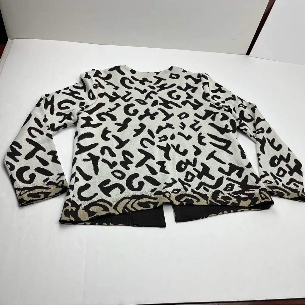Ming Wang Leopard Print Open‎ Front Cardigan Sweater Medium Chocolate Brown Tan - Image 10