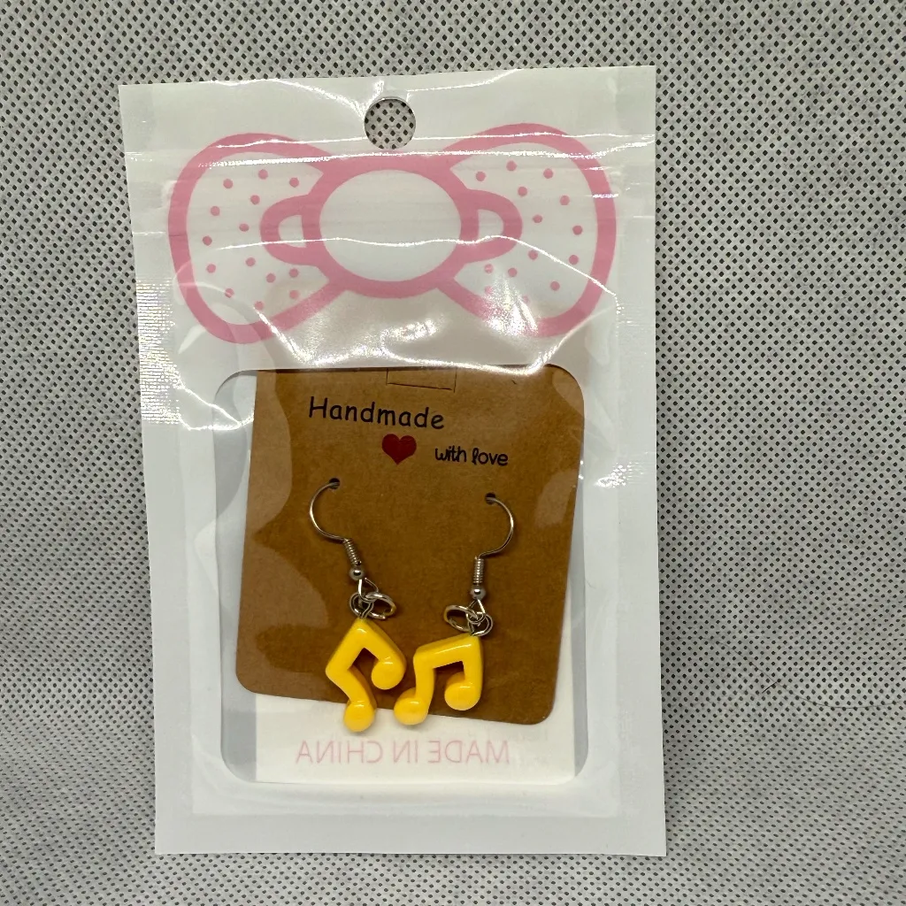 Handmade Yellow Music Note Earrings - Image 3