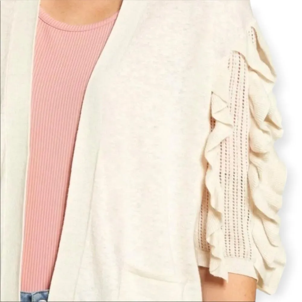 DESIGNER Rachel Parcell | S | Cream Ruffle Sleeve Sundance Knit Cardigan Sweater - Image 4