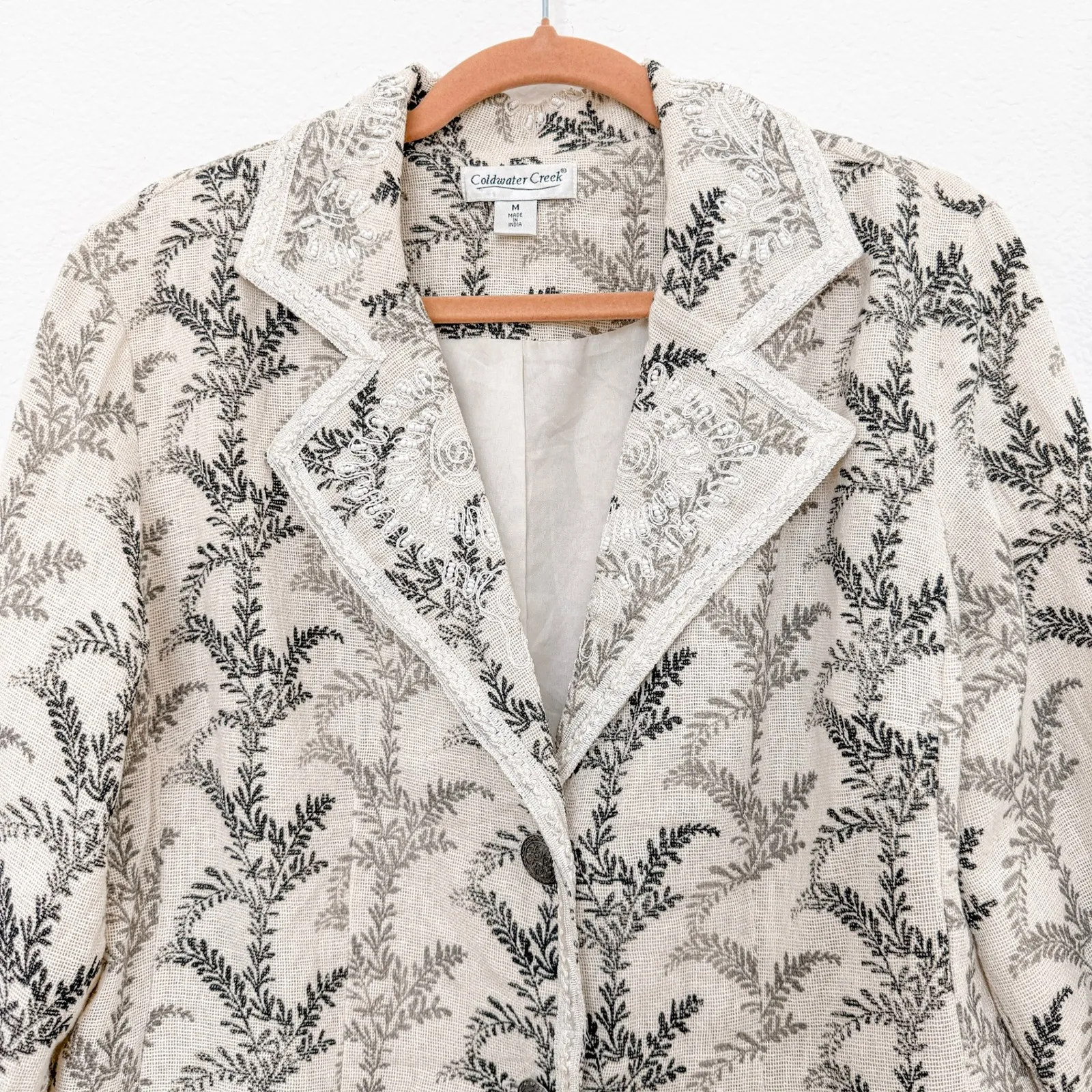 Coldwater Creek Womens Blazer Size M Cream Botanical Embroidered‎ Cottage Fairy - Image 2