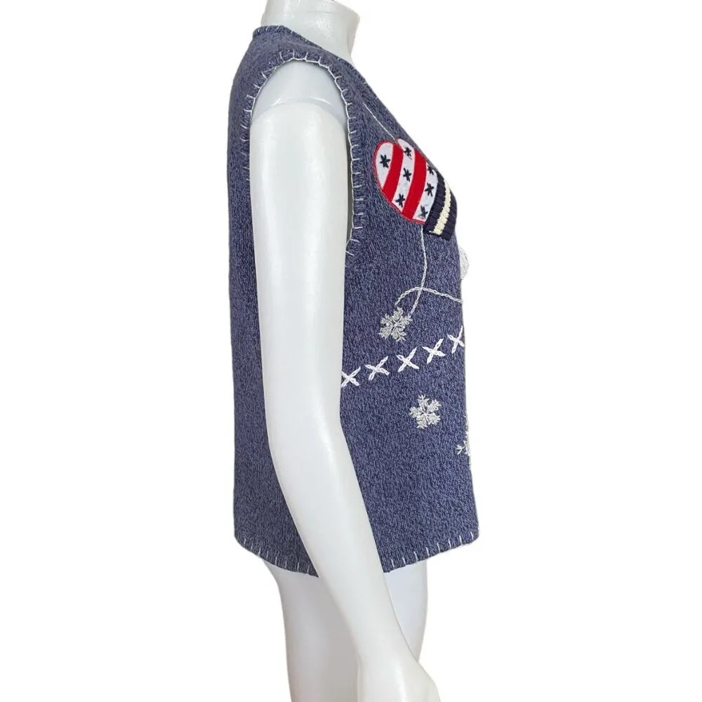 Bobbie Brooks women's large winter embroidered zip up stretchy sweater vest - Image 3