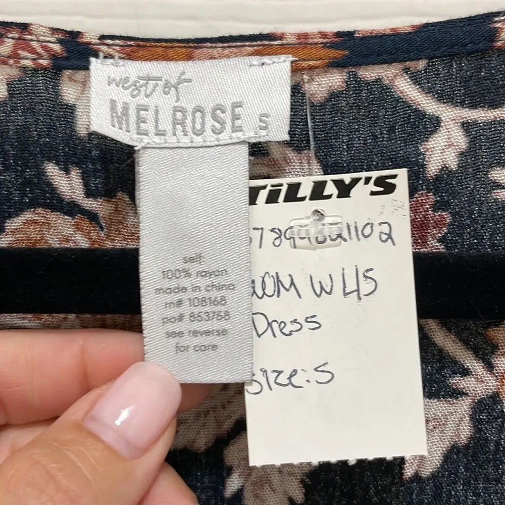 NWT- West of Melrose Black & Brown Floral Long Sleeve Baby Doll Dress Small - Image 6