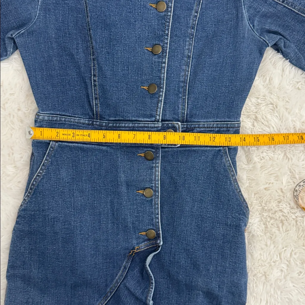 AMUR Sammy Denim Dress Size 6 Puff Sleeve Button Front Ruffle Blue - Image 11