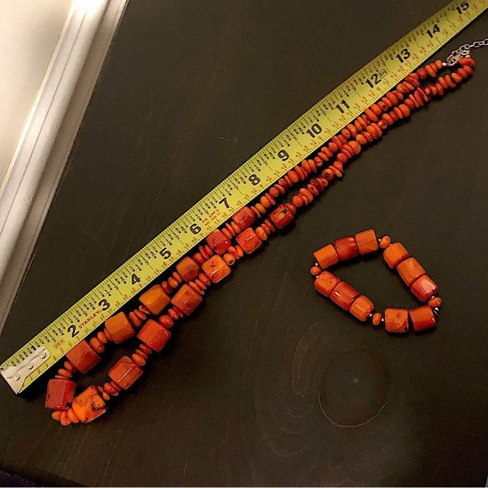BARSE Orange Coral and Sterling Silver Beaded Vintage Bracelet and Necklace Set Orange - Image 12