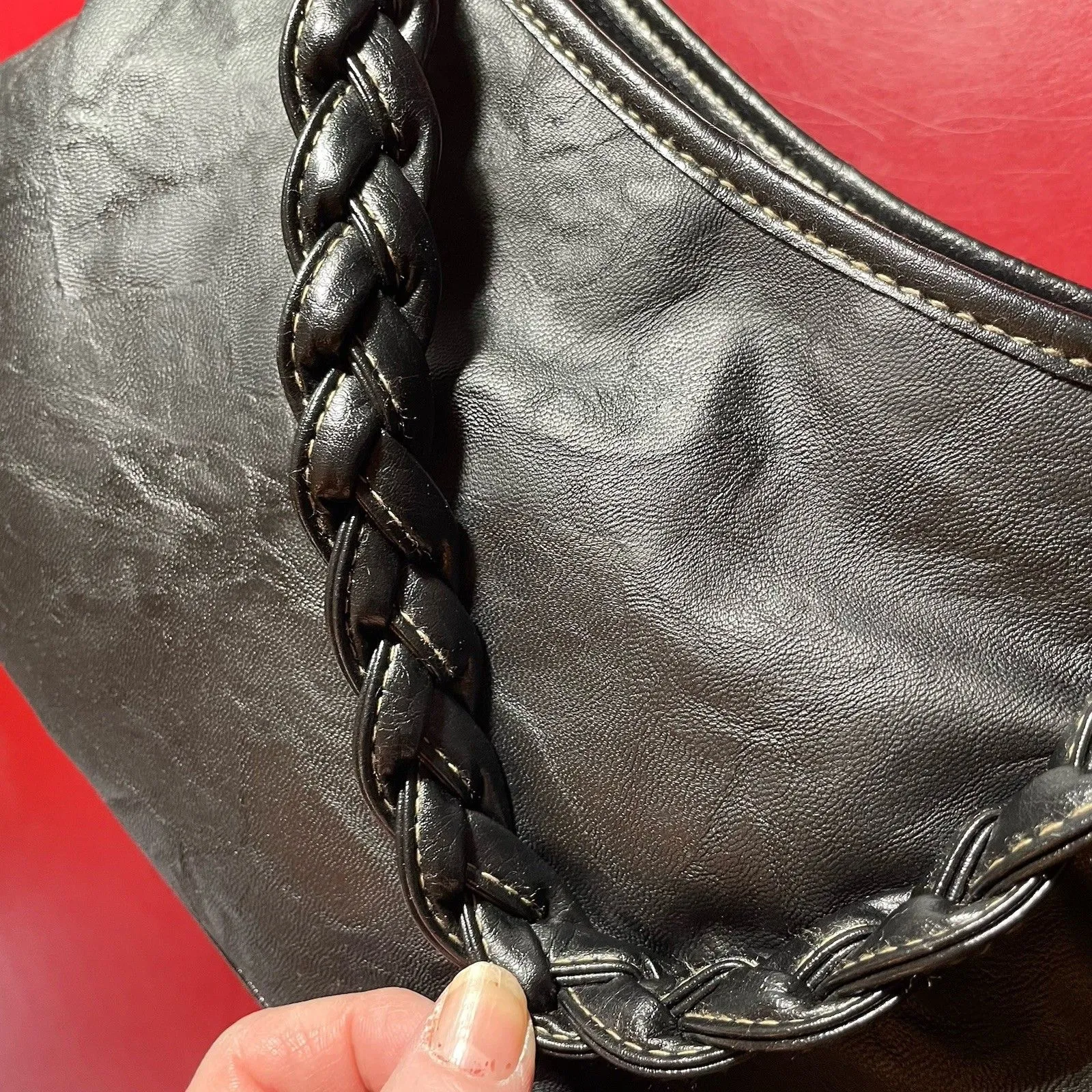 Rosetti Black Faux Leather Shoulder Bag Braided Strap Buckle Hardware Y2K Edgy - Image 16