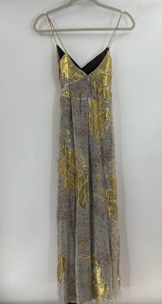 Vera wang lavender label silk boho coquette metallic floral evening dress xs 0 - Image 9