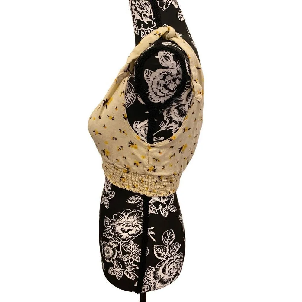 Lottie Moss Floral Cropped Tank Top Beach Coastal Vacation Yellow - Image 3