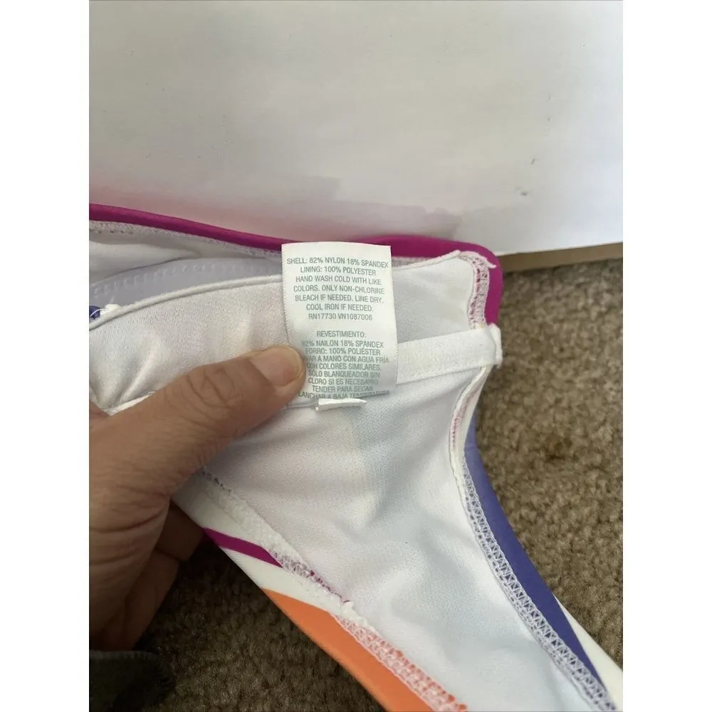 Kona Sol Tropical Multi-Colored Striped Strapless Bikini padded cups top large - Image 8