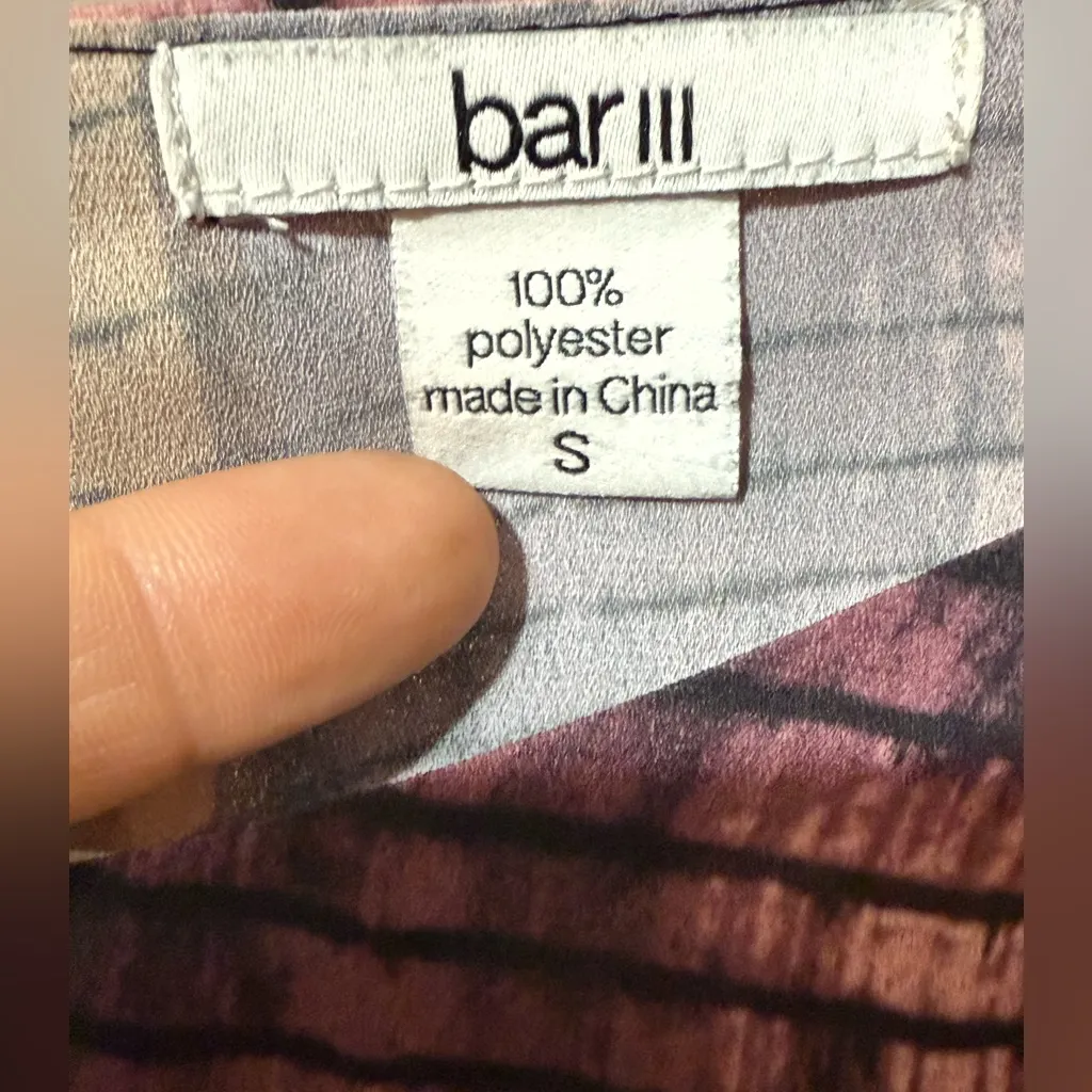 Bar III Abstract Print Layered Blouse Boxy Overlay Top Earth Tones Artistic Sz S - Image 3