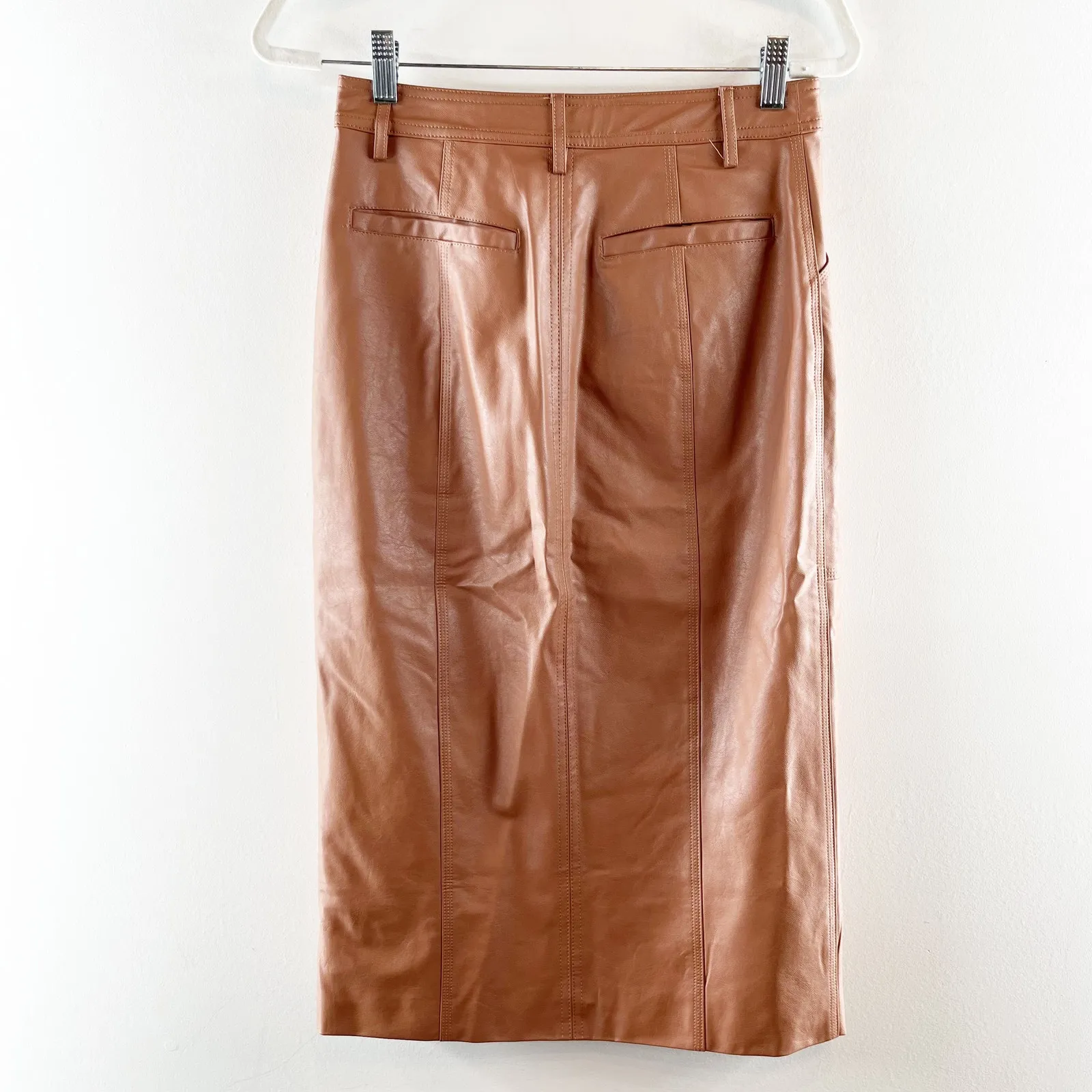 Sanctuary by Evereve Triple Threat Vegan Leather Midi Skirt Rawhide Camel Brown - Image 5