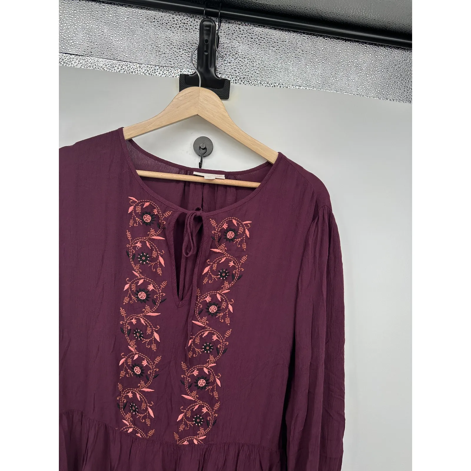 Knox Rose Midi Dress Size 2X Burgundy Embroidery Boho Peasant Fall Cottagecore - Image 4