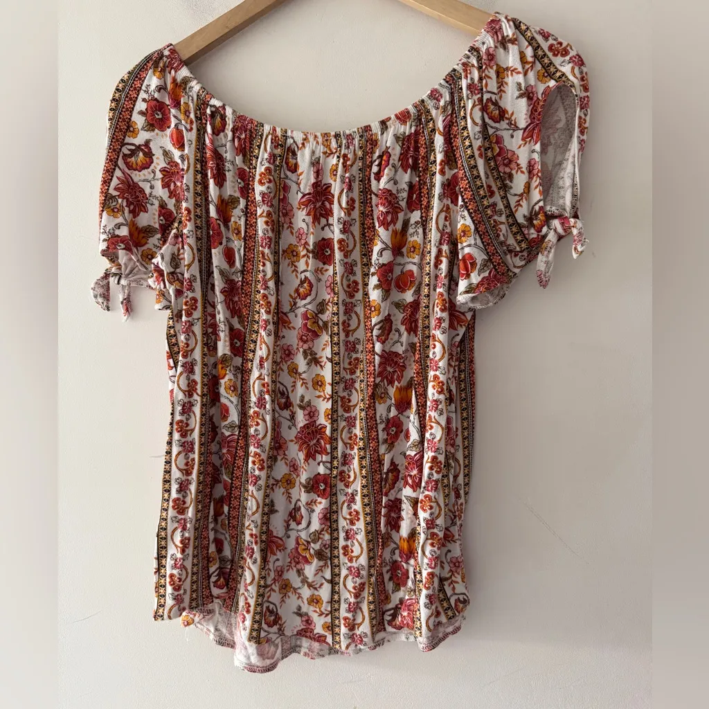 Pink Rose Adorable Boho Flowy Short Sleeve Stretchy Top Floral - Image 3