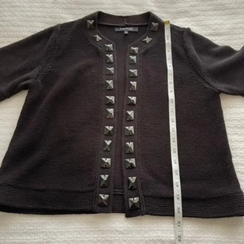 PXL Evan Picone Black Beaded Open-Front Short-Sleeve Cardigan - Image 6