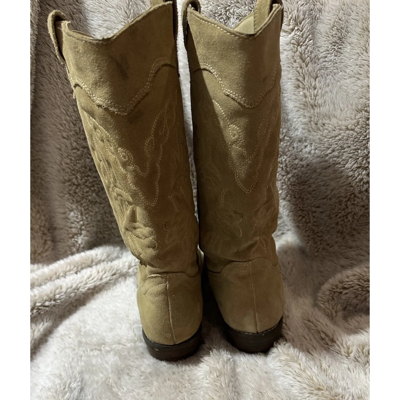 Aldo Cowboy Boots Women’s 8.5 Tan Suede Pointed Toe Western Leather Brown Beige - Image 6