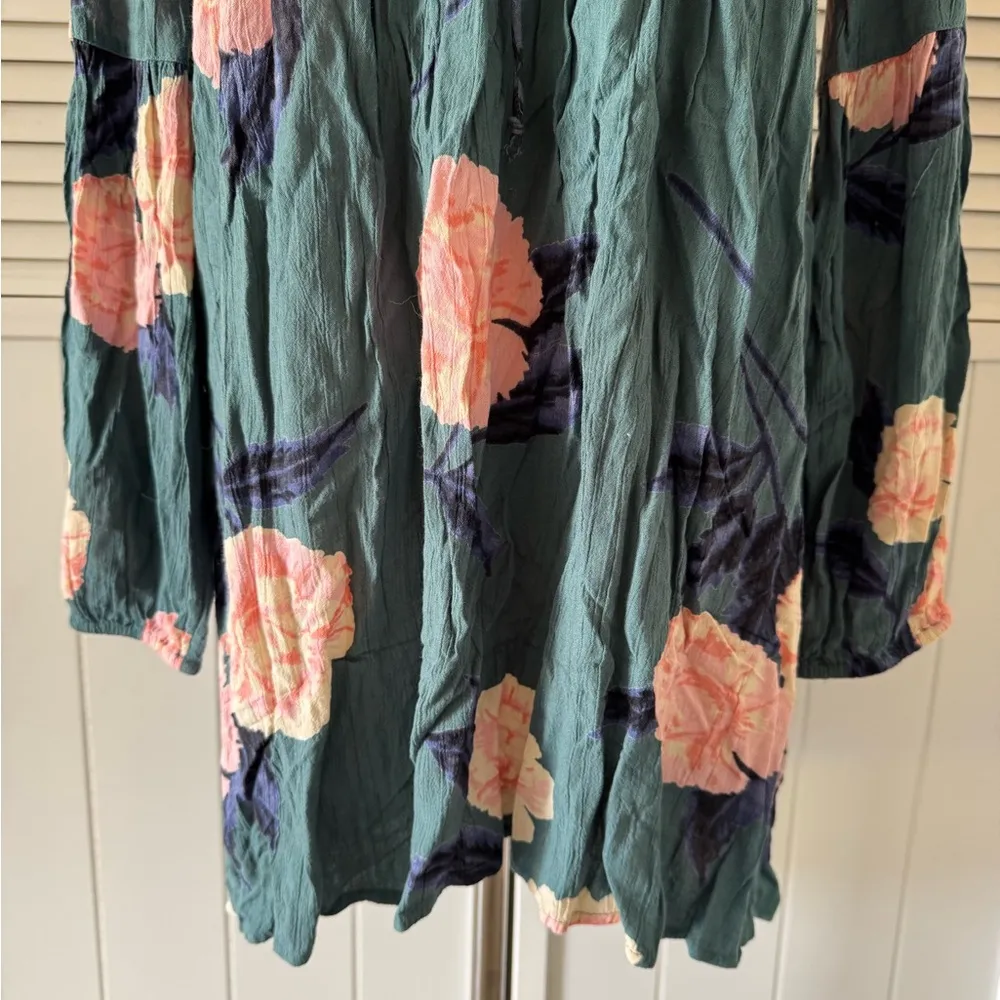 Billabong Teal Long Sleeve Pink Floral Pullover Blouse Top - Image 2