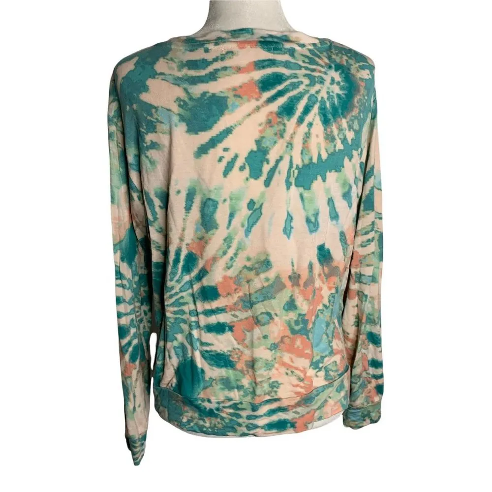 Adyson Parker Tie Dye Athletic Top M Pink Green Kangaroo Pocket Zip Thumb Holes - Image 4