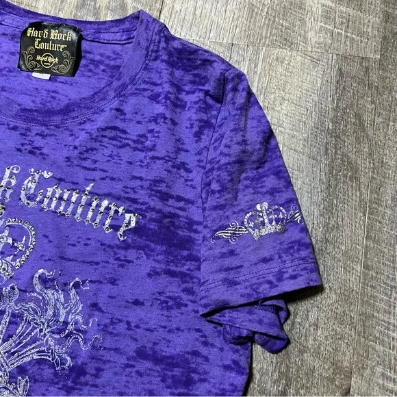 Vintage Y2k Hard Rock Cafe Couture Purple‎ Burnout Baby Tee Womens Size Large - Image 5