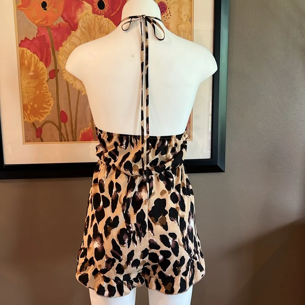 SHEIN Leopard Print Stretch Waist Halter Romper Size Large - Image 5