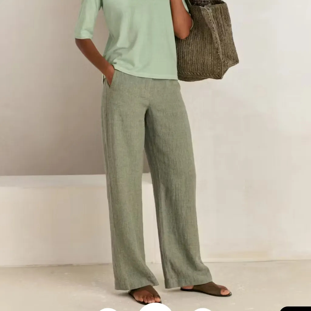 Poetry High-Twist Linen Straight Leg Trousers Pants Grey Khaki US 12 $188 - Image 2
