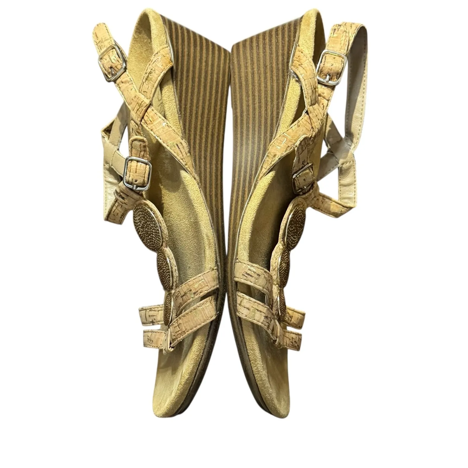 Vionic Shoes Womens Size 9 Beige Cork Wedge Sandals‎ Strappy Rhinestone Comfort - Image 7