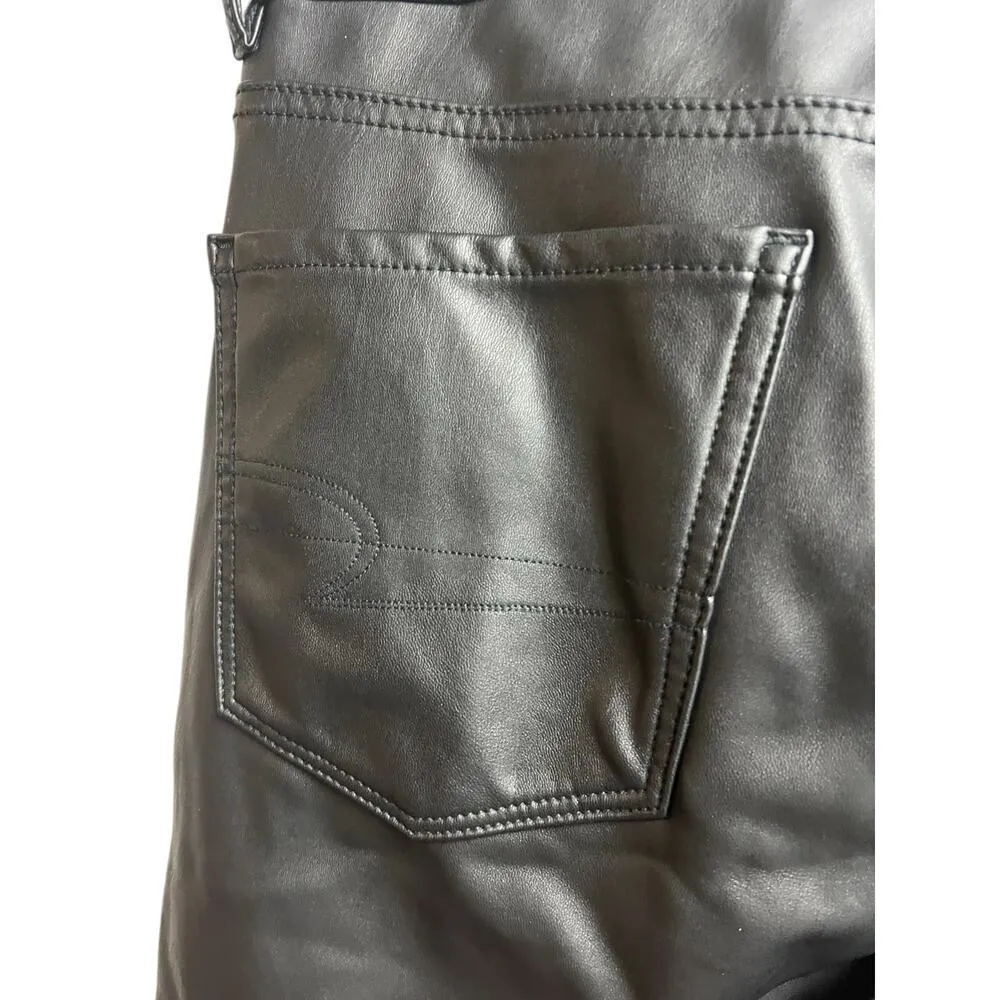 American Eagle Stretch Super High Rise Black Faux Leather Flare Pants Size 12 - Image 10