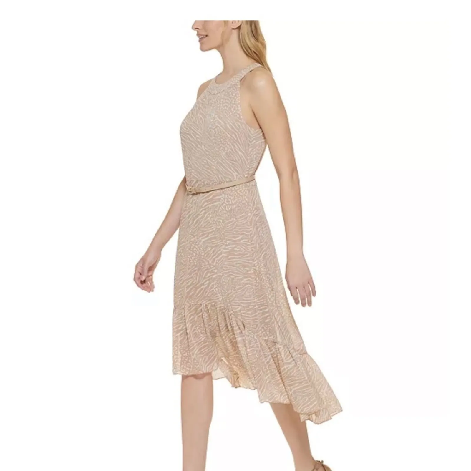 Tommy Hilfiger Womens Size 6 NEW High Low Tan Cream Flowy Halter Dress FLAW - Image 6