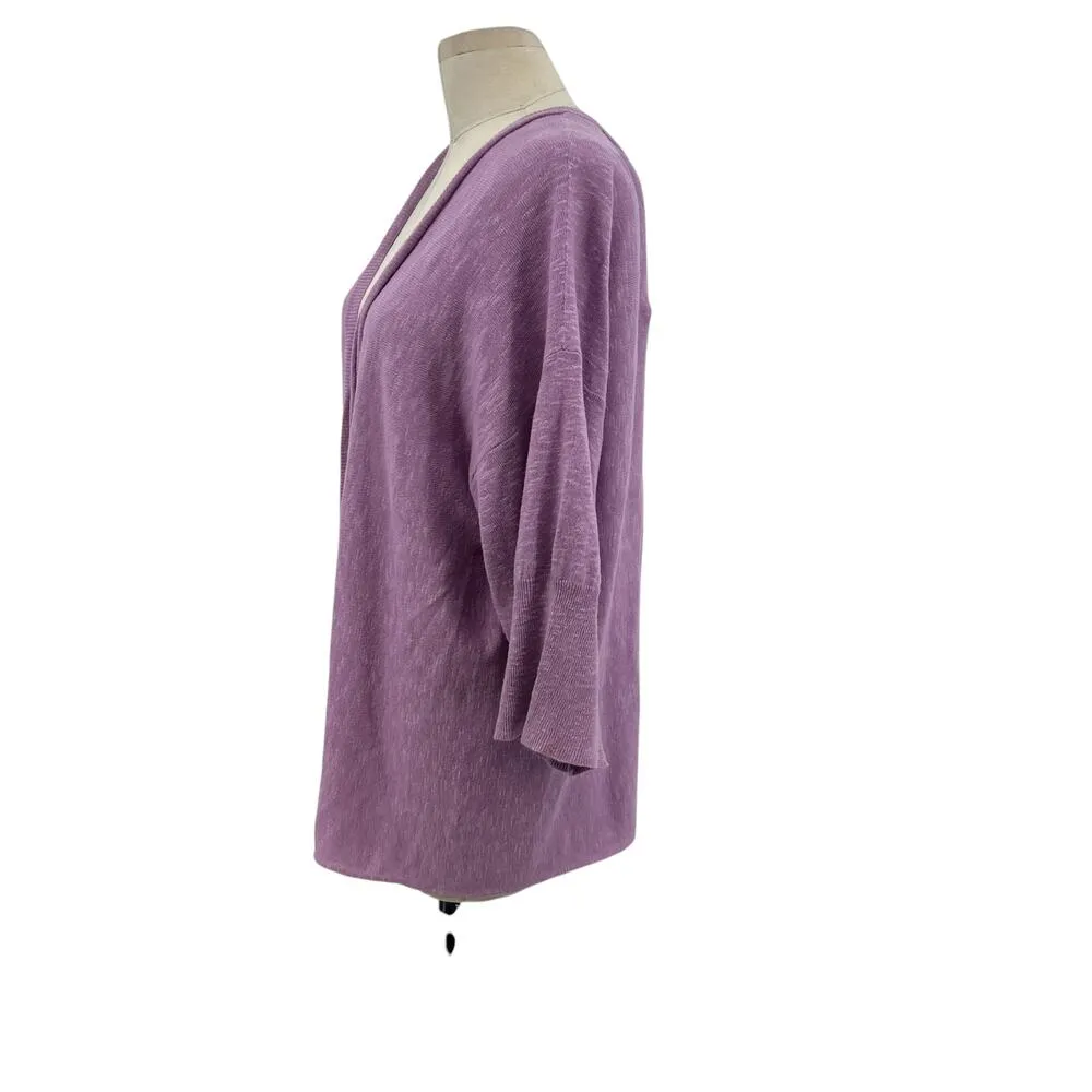 Eileen Fisher Lavender Dusk Purple Linen Cotton Slub Kimono Cardigan Size Medium - Image 5