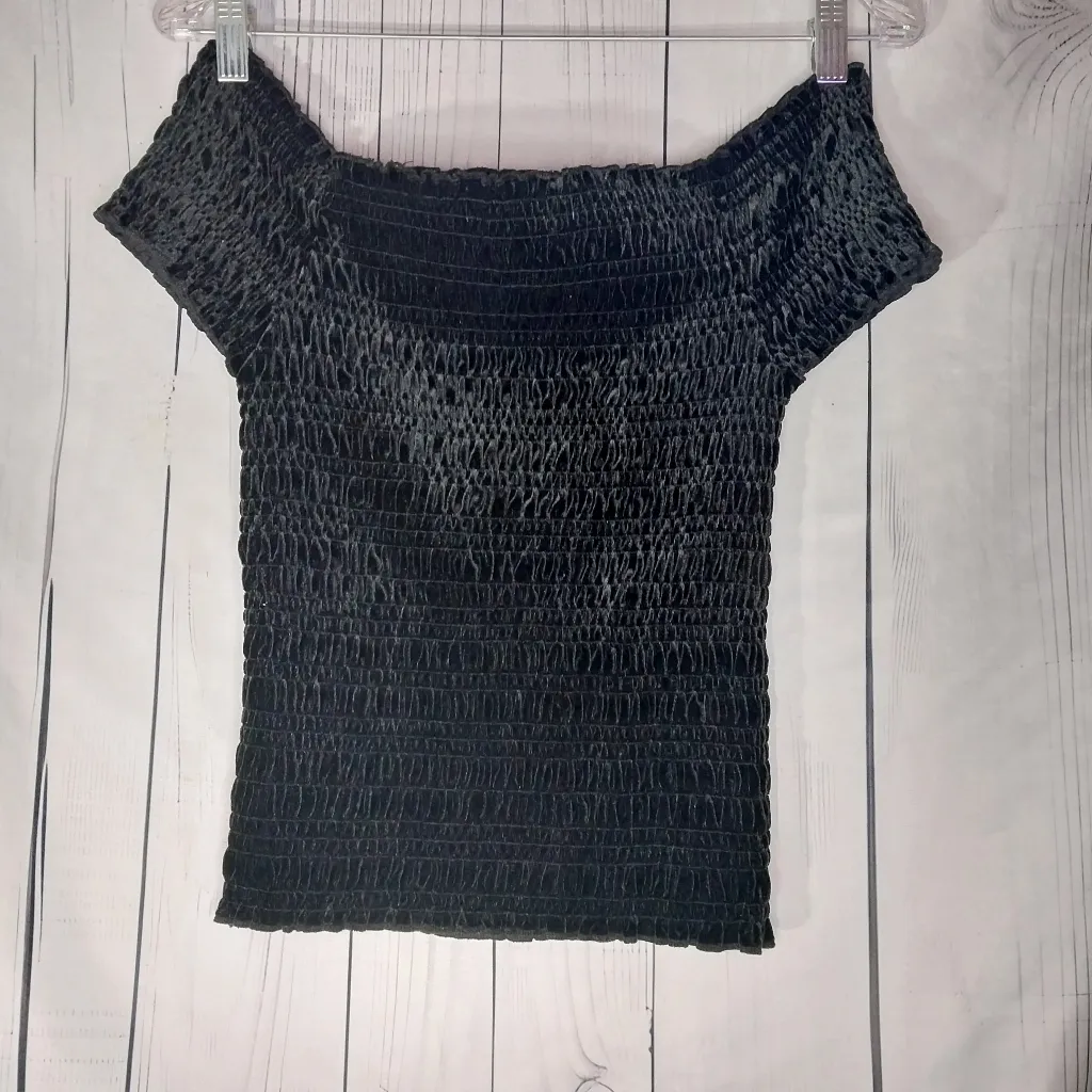 Aeropostale Off-Shoulder Babydoll  90's Whimisgoth Velour Cropped Top - Image 6