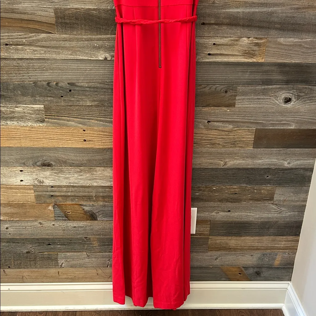 Alice + Olivia Audrie Crepe Red Pleated V-neck Belted Jumpsuit Size 4 NWT - Image 10
