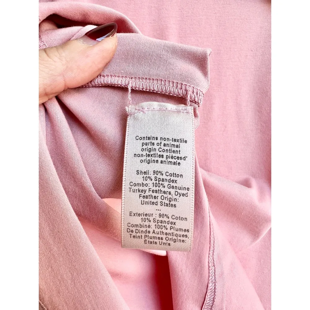 NWT Cinq A Sept Short Sleeve Zoie Feather Trimmed Crew Neck Top Pink Women's XS - Image 6