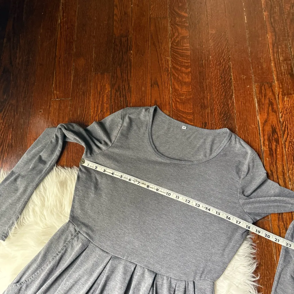 Basic Long Sleeve Grey Dress Knee Length Gray Size M - Image 2